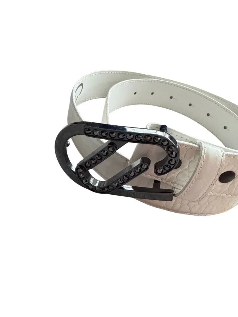DIESEL Men’s White Leather Belt Size 34 Mens Accessory